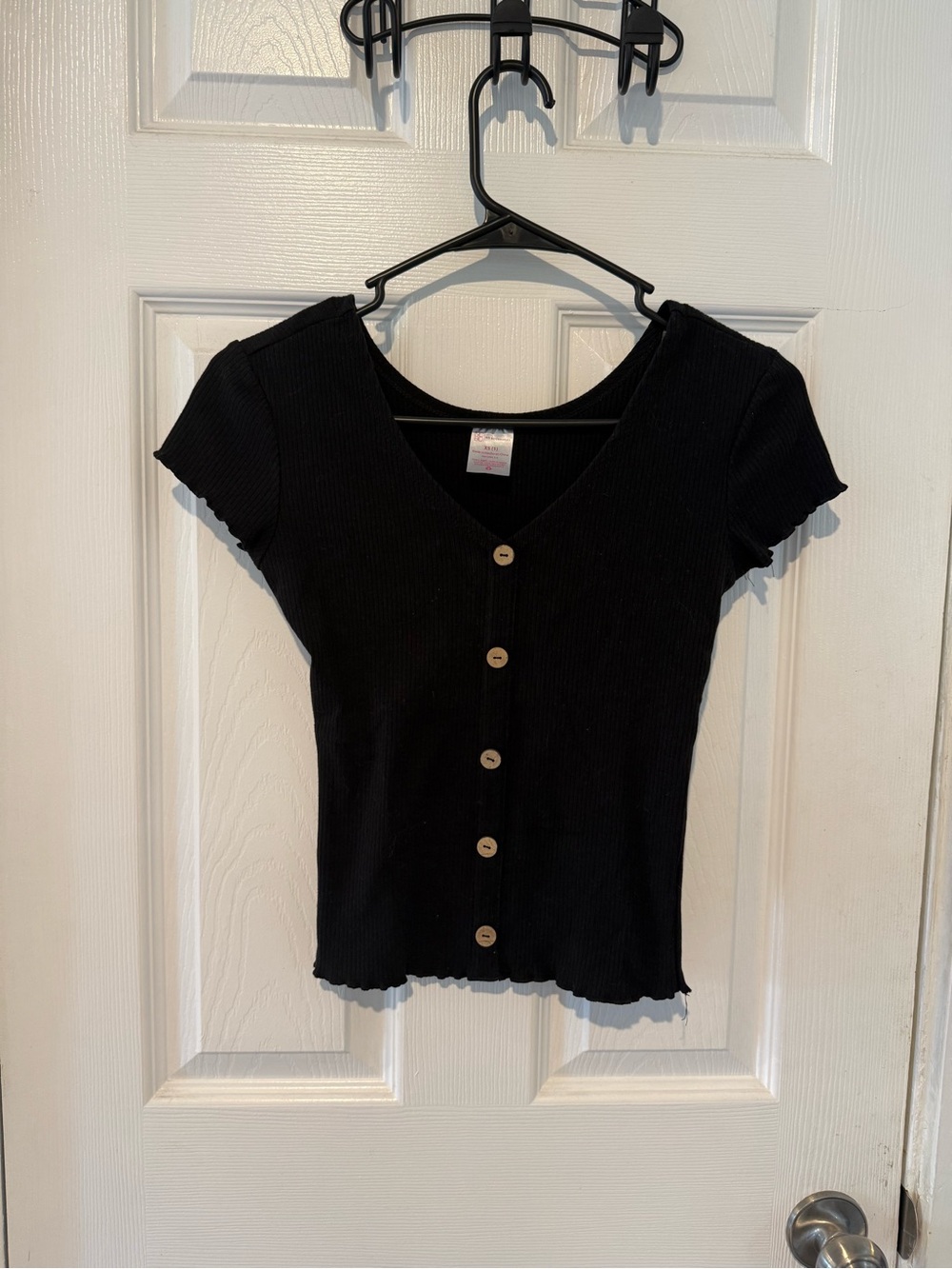 Black Ribbed Short Sleeve Top